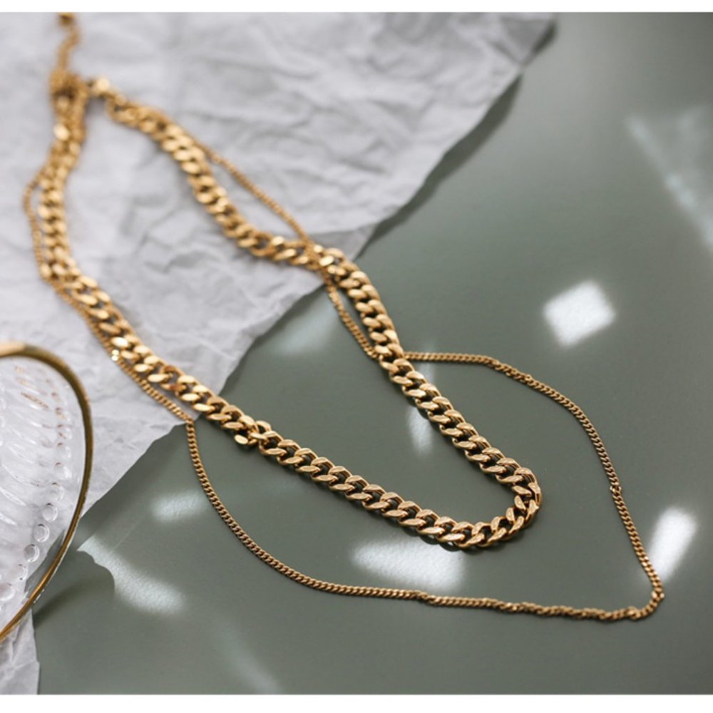 18K Gold Plated Double Layer Link Chain Necklace